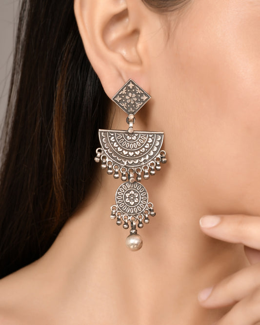 Silver Saanjh Floral Jhumka Earrings