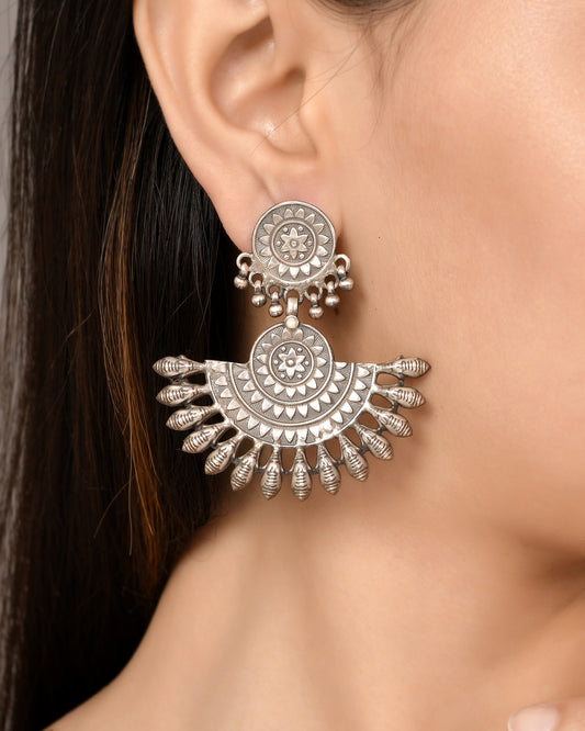 Silver Saanjh Sphere Jhumka Earrings