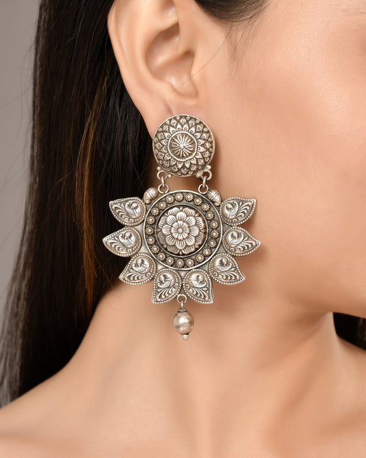 Silver Boho Blossom Mandala Earrings