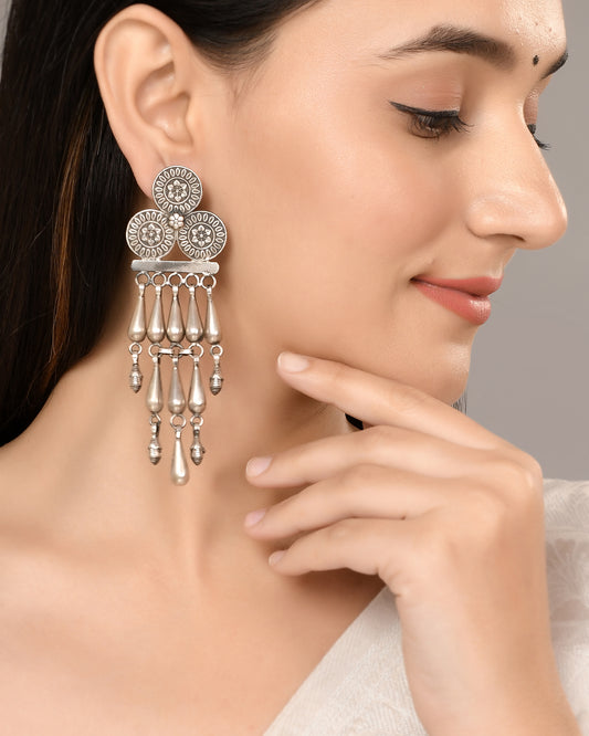 Silver Stacked Mandala Drop Chime Earrings
