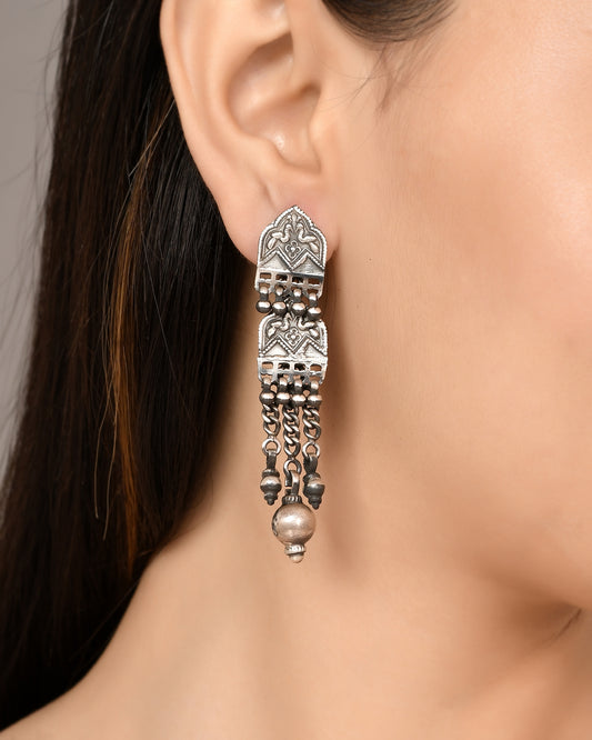 Silver Mor Tribal Jhumka Earrings