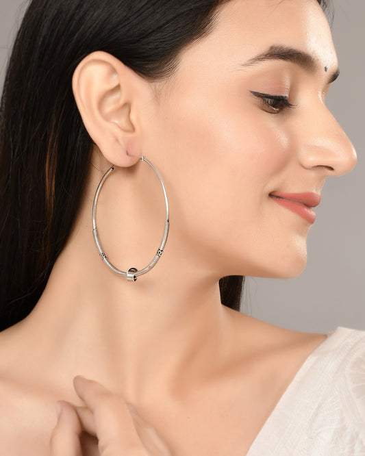 Silver Tribal Big Hoop Earrings