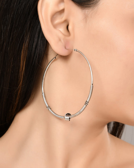 Silver Tribal Big Hoop Earrings