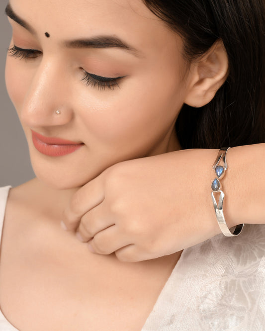 Silver Labradorite Openable Kada Bangle/Bracelet