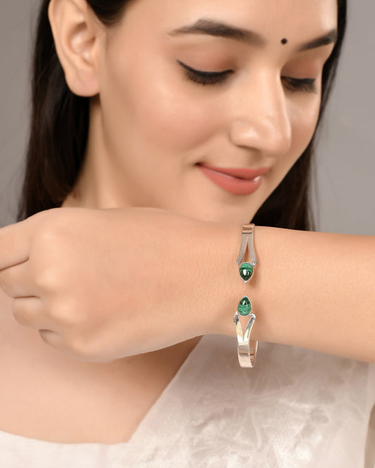 Silver Melachite Openable Kada Bangles/ Bracelet
