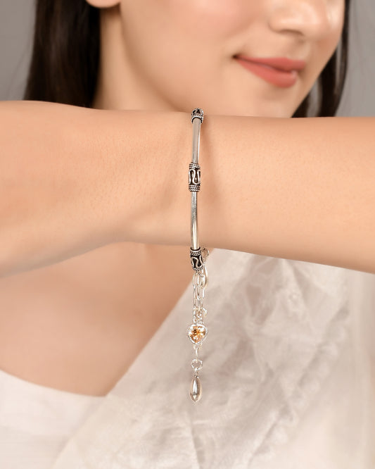 Silver Heart And Crystal Charm Bracelet