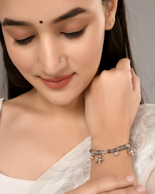 Silver Star Charm And Droplet Bracelet