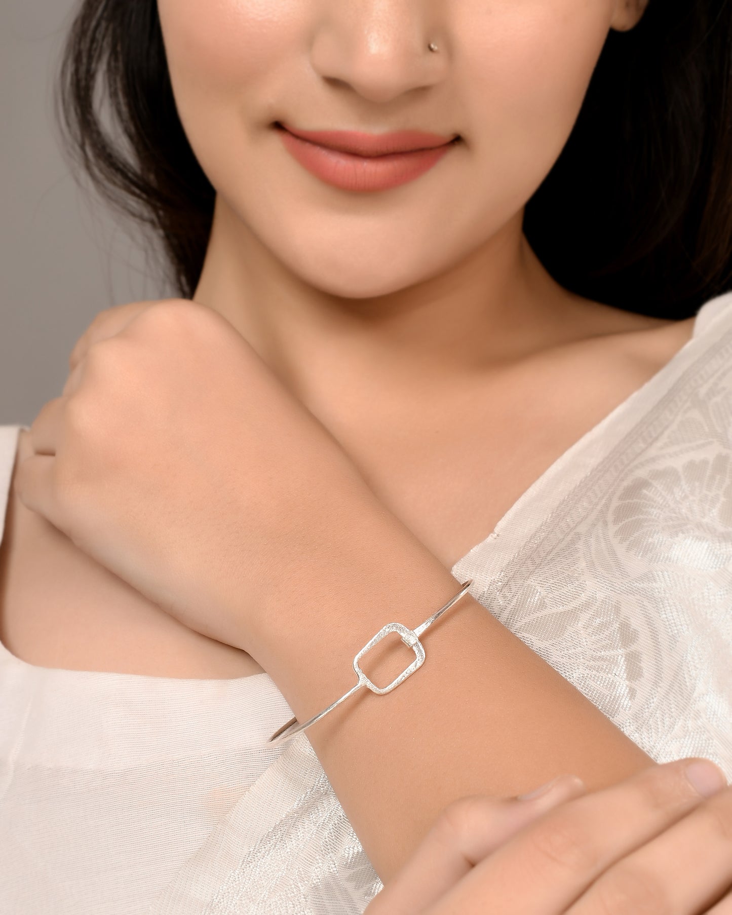 Square Knot Silver Cuff Bangle