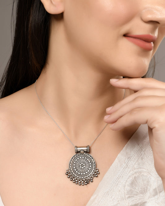 Silver Floral Mandala Art Pendant