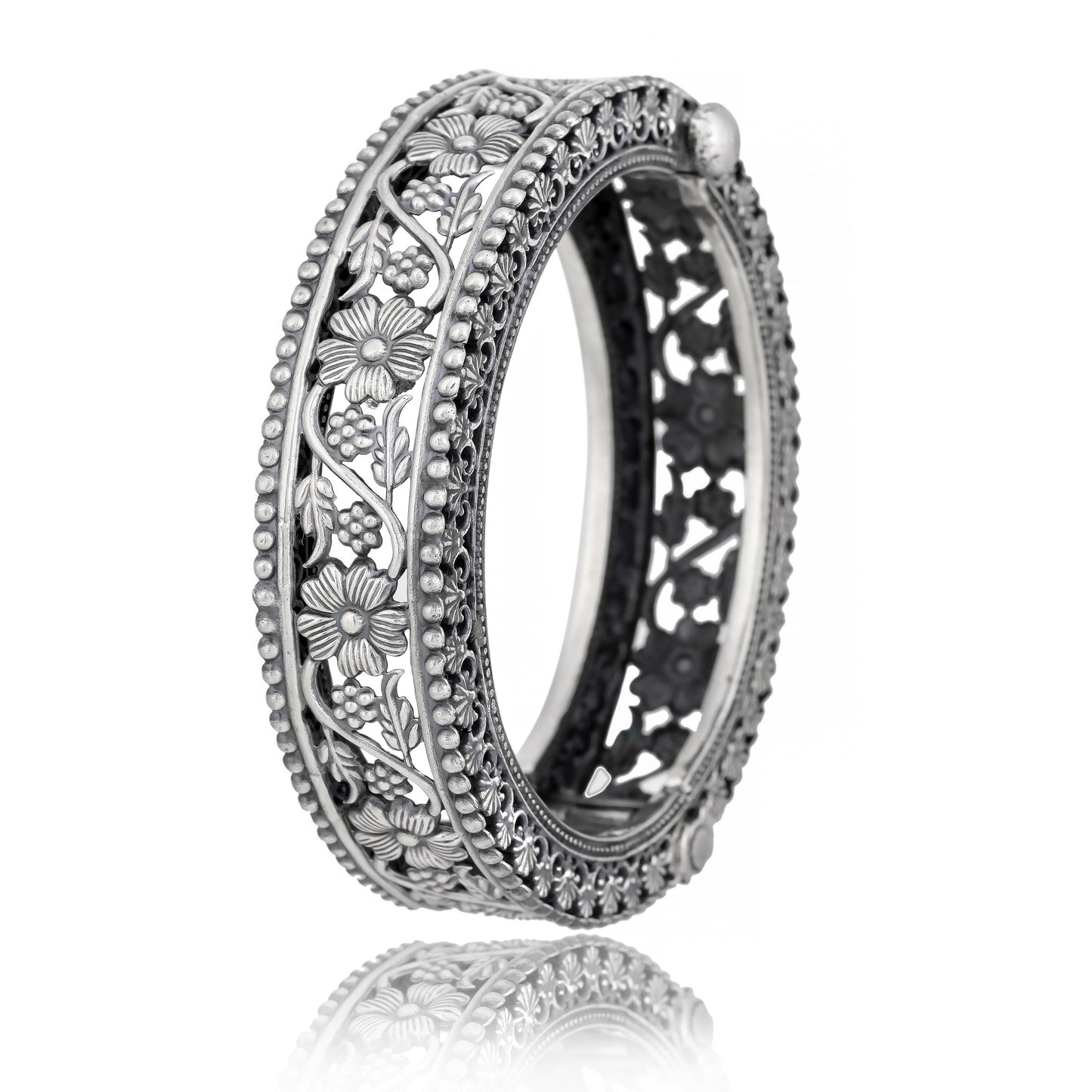 Antique Floral Silver Kada Bangle
