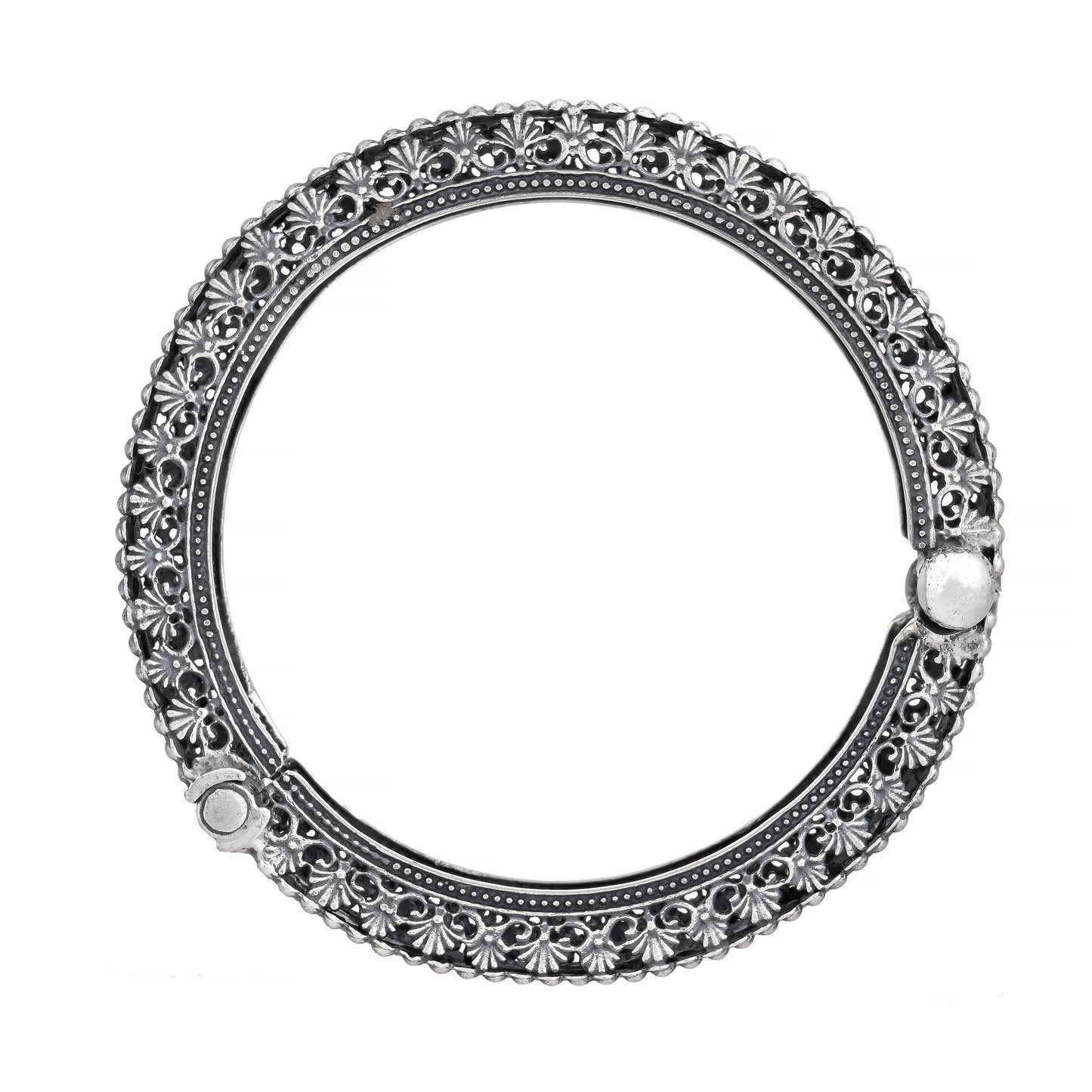Antique Floral Silver Kada Bangle