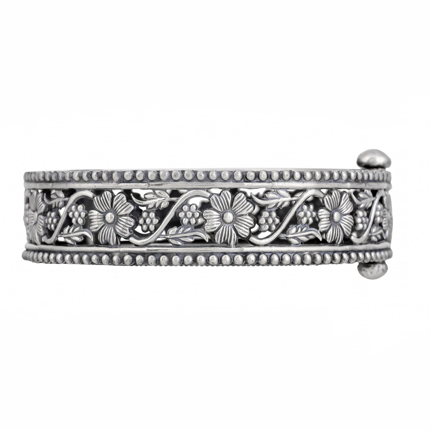 Antique Floral Silver Kada Bangle