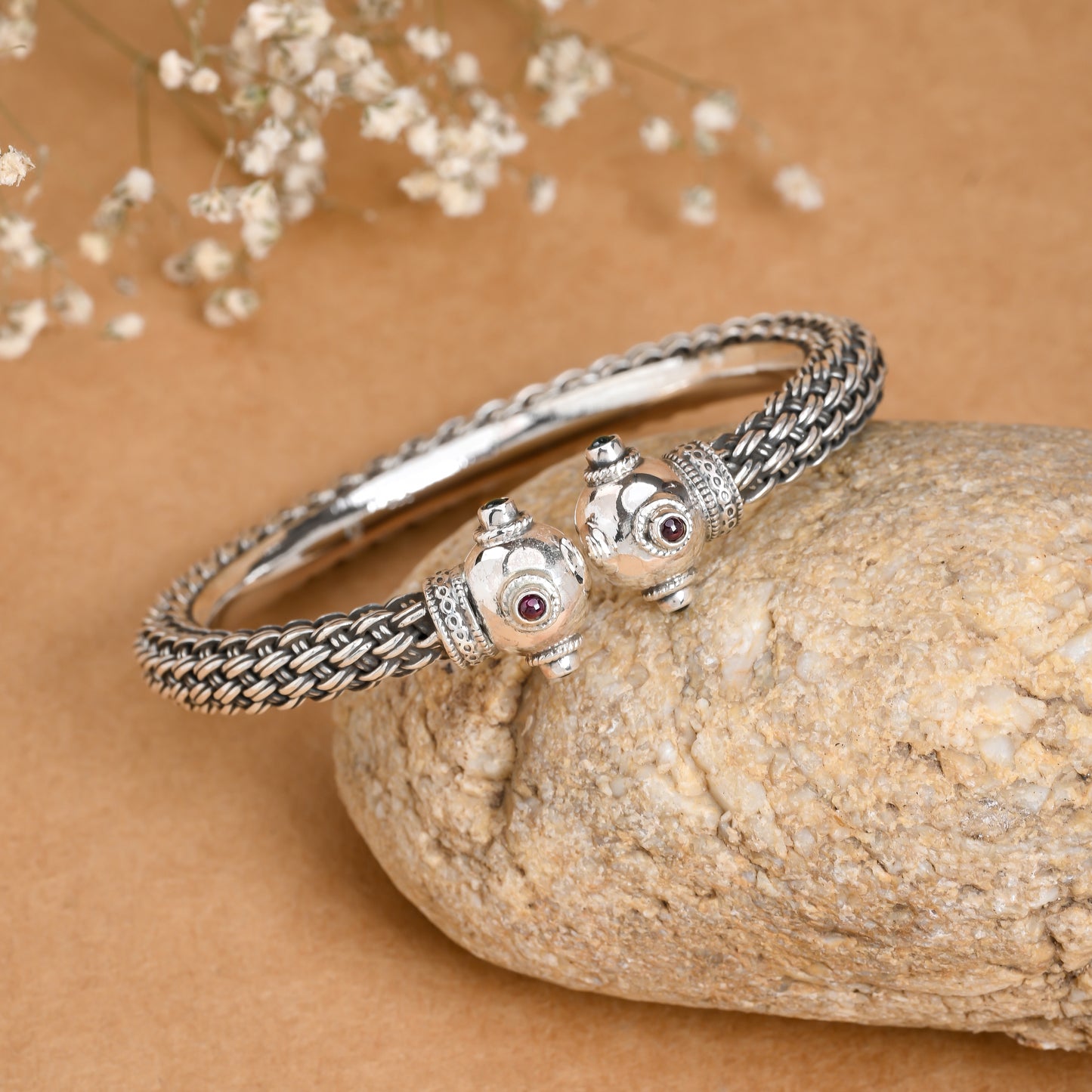 Antique Dual Dome Silver Bangle