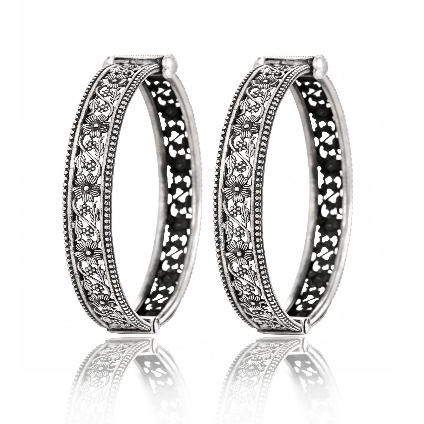 Vintage Floral Linework Silver Kada Bangles