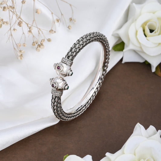 Antique Dual Dome Silver Bangle
