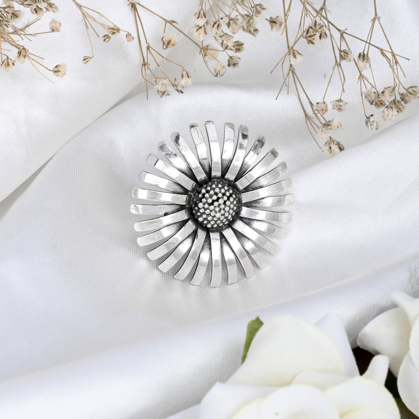 Silver Blooming Sunflower Ring