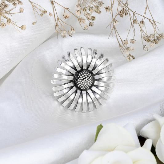 Silver Blooming Sunflower Ring
