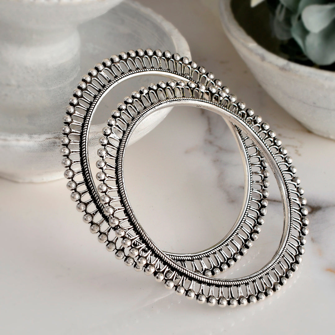 Silver Rava Spikes Bangles( Pair)