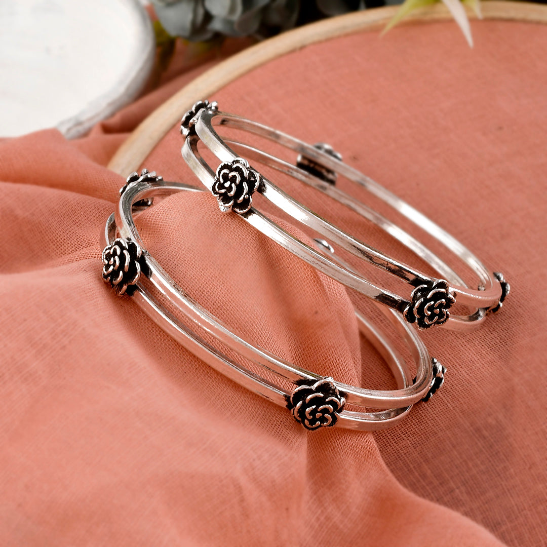 Silver Rose Glow Bangles( Pair)