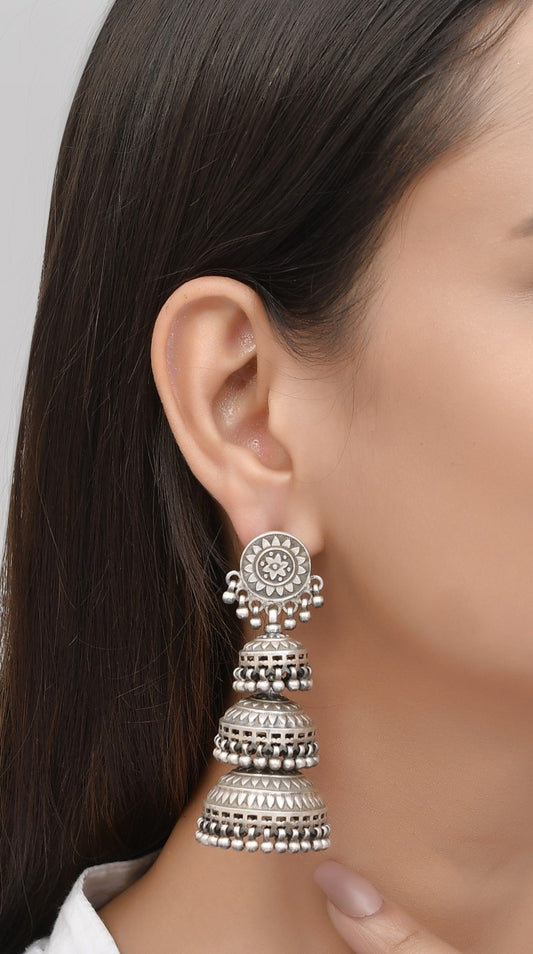 Silver Mandala Dome Chime Bell Earrings
