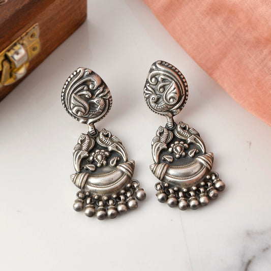Silver Antique Birds Jhumka Earrings