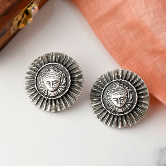 Silver Tribal Goddess Stud Earrings