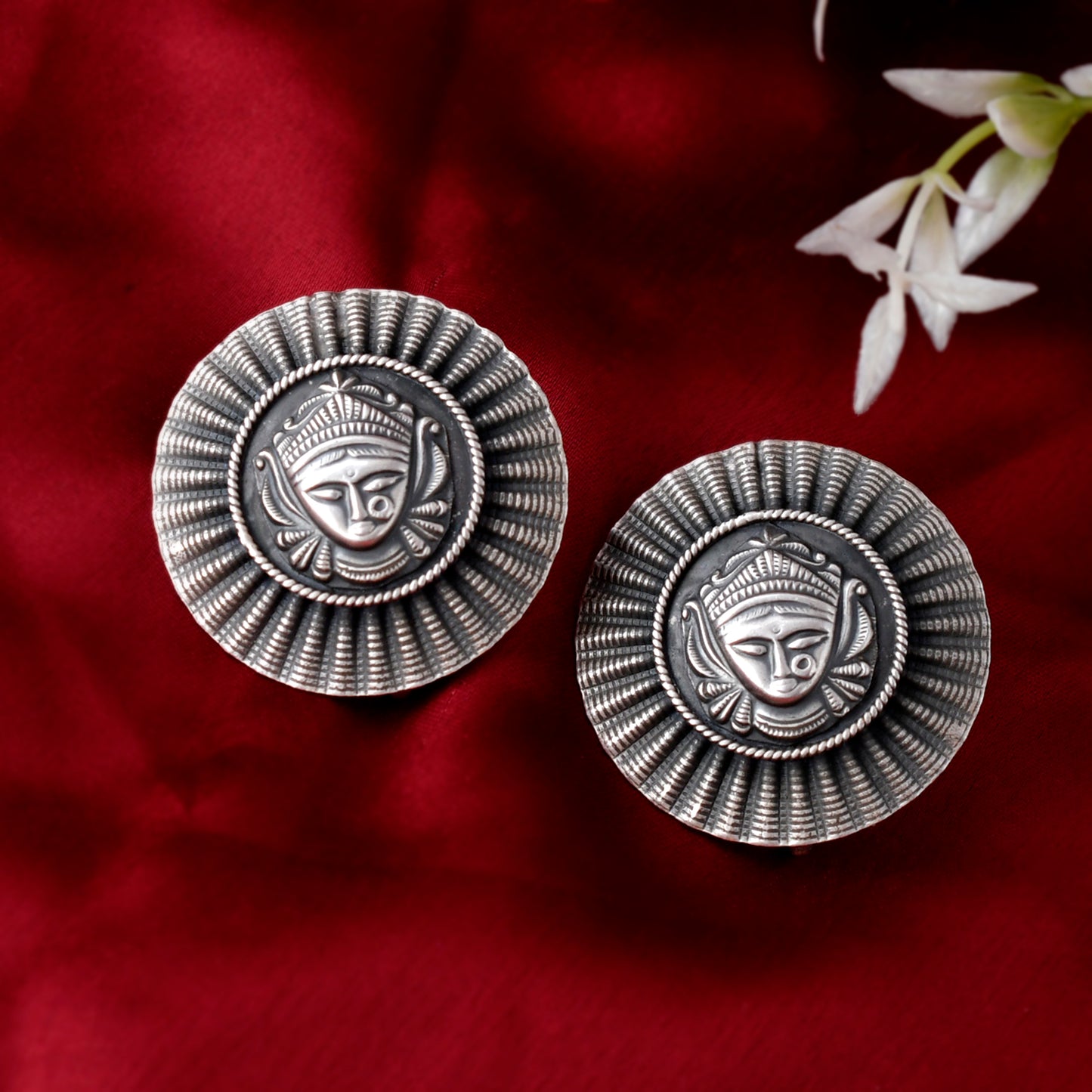Silver Tribal Goddess Stud Earrings