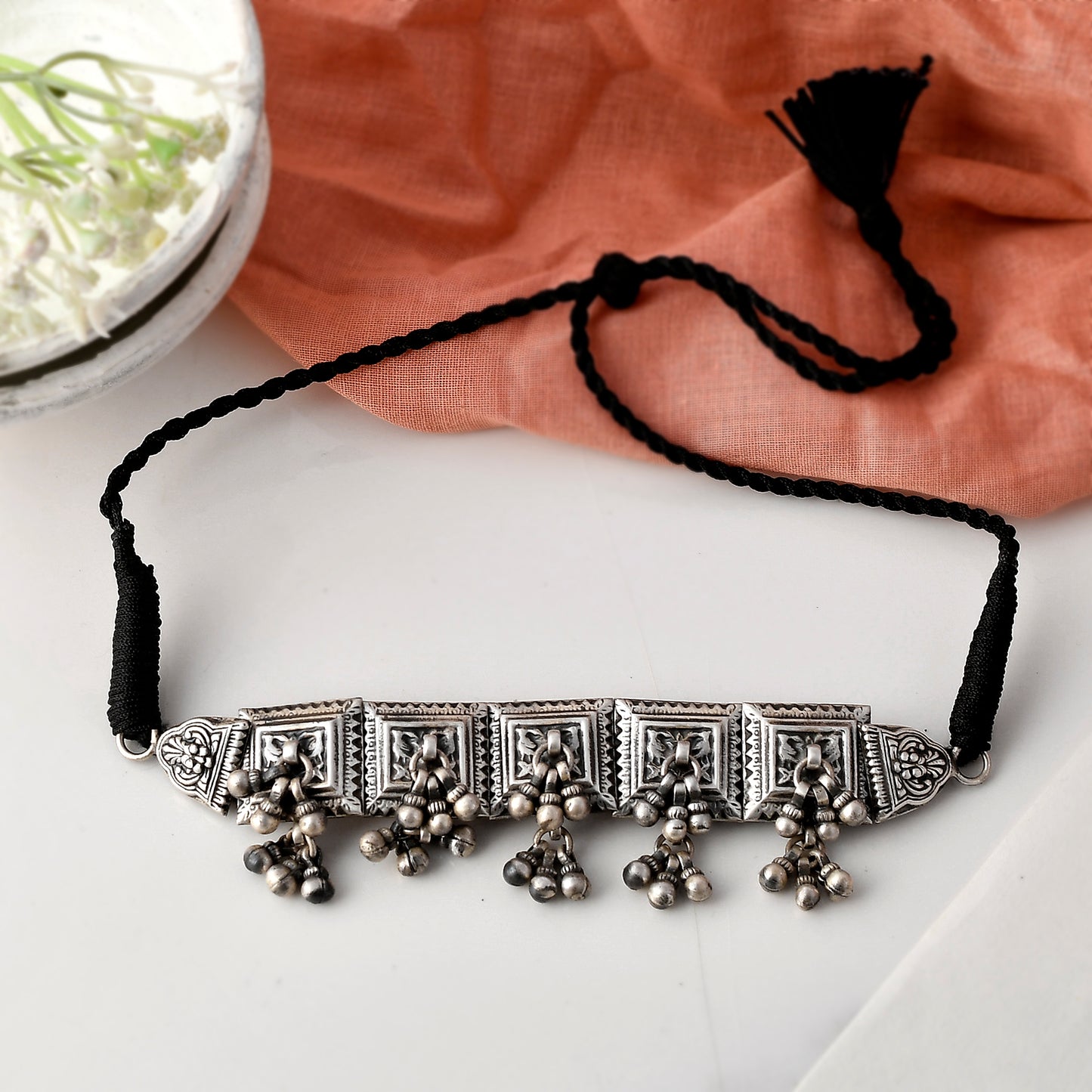 Silver Mandala Bells Choker/Necklace