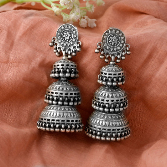 Silver Mandala Dome Chime Bell Earrings