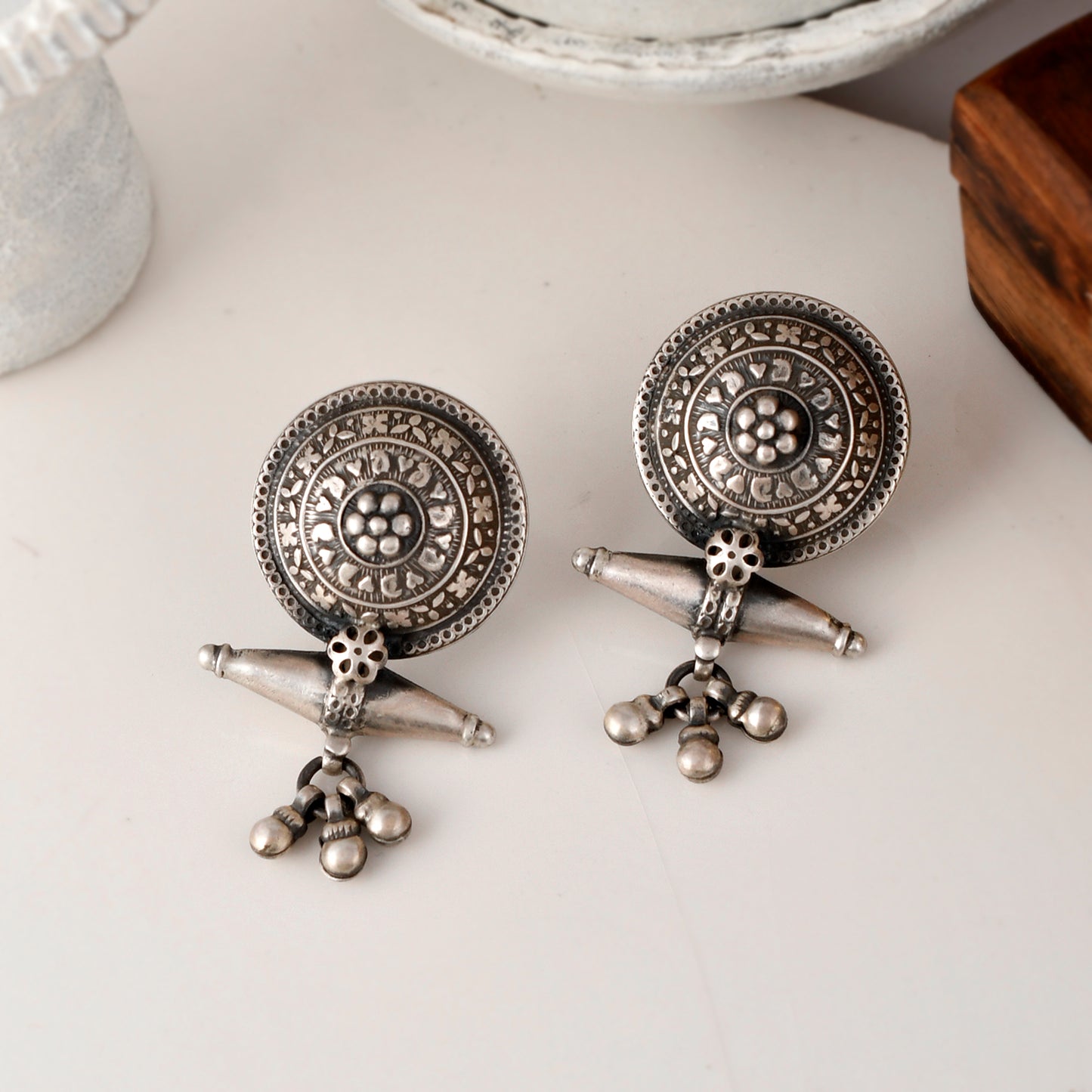 Antique Floral Disc Earrings