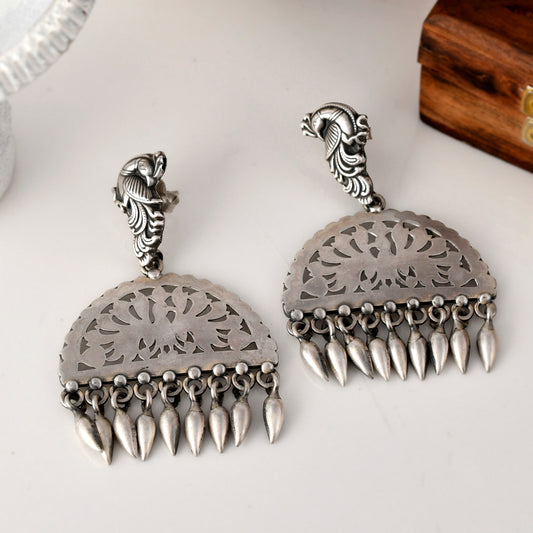 Silver Antique Tota Maina Filigree Work Jhumka Earrings
