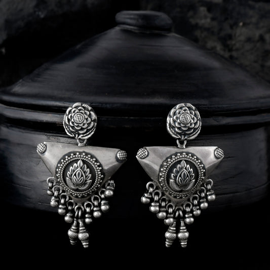 Silver Tribal Tikona Jhumka Earrings