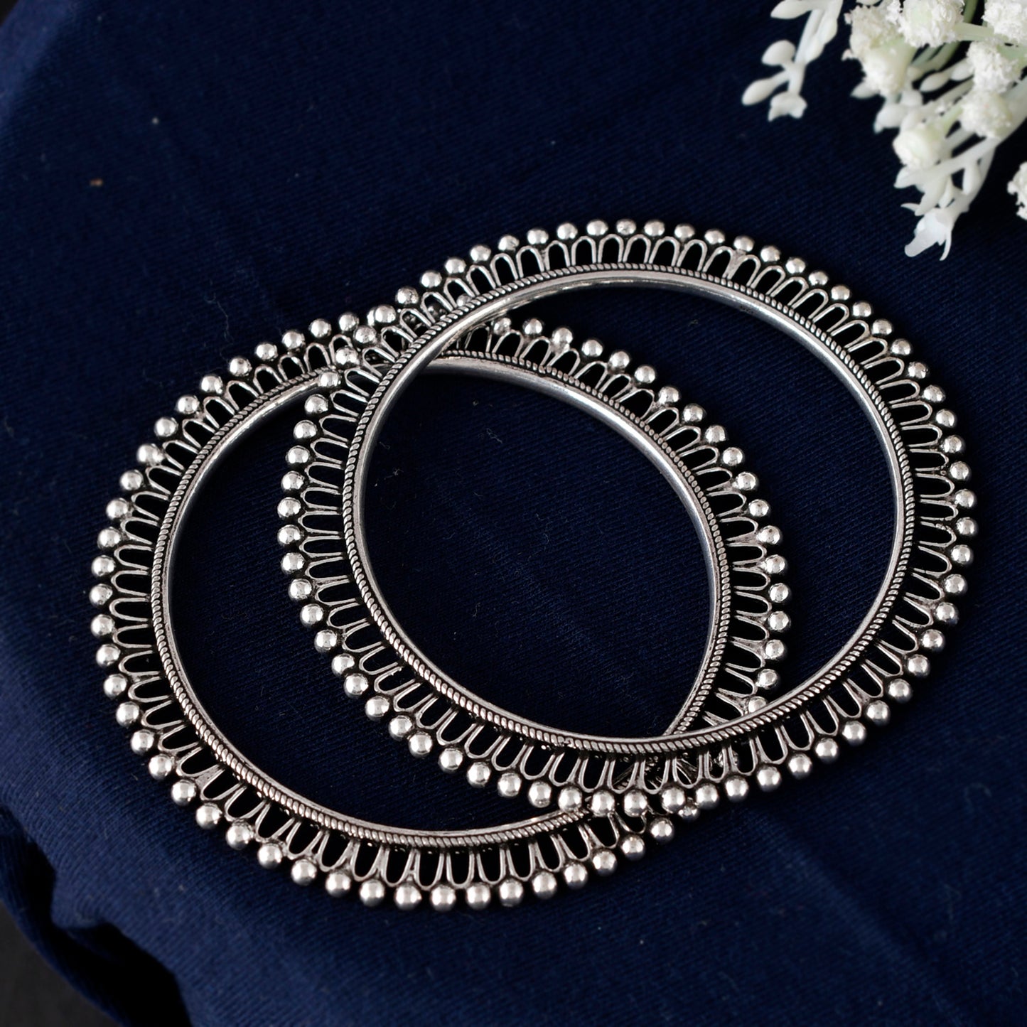 Silver Rava Spikes Bangles( Pair)