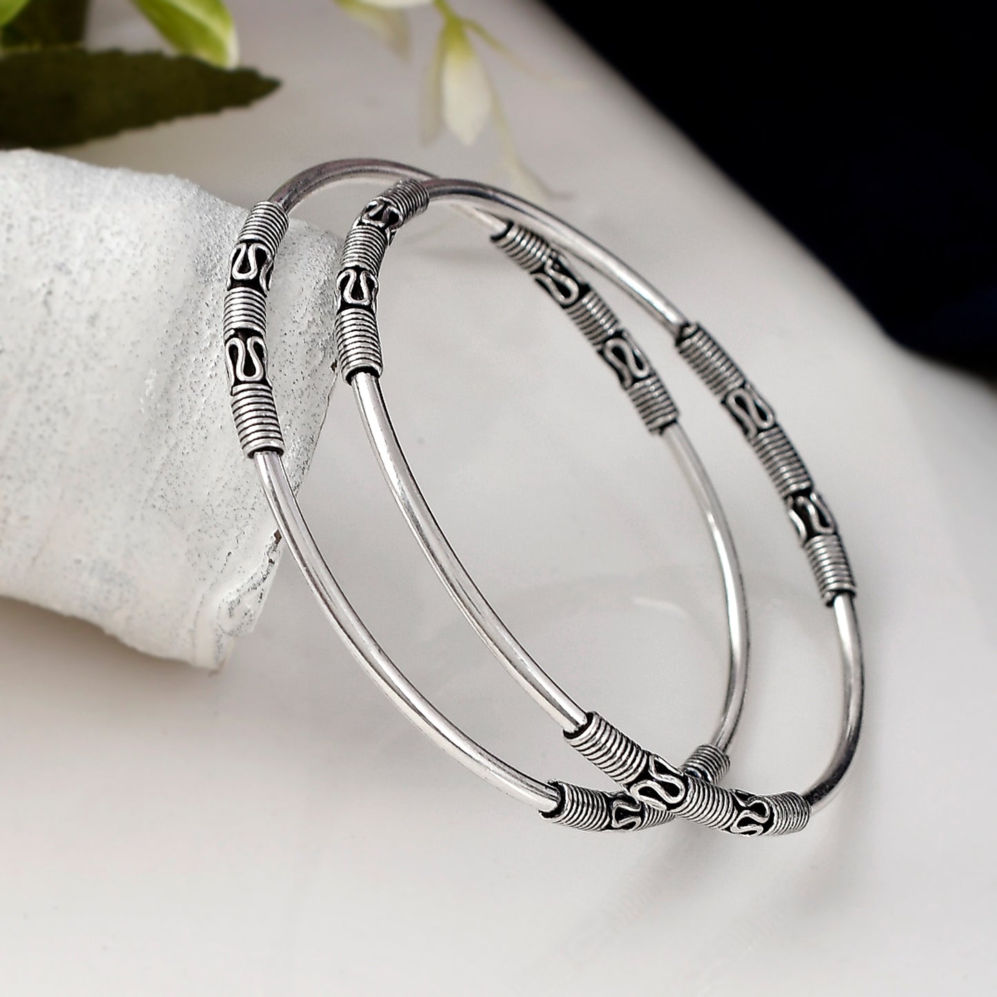 Silver Wave And Spiral Bangles( Pair)