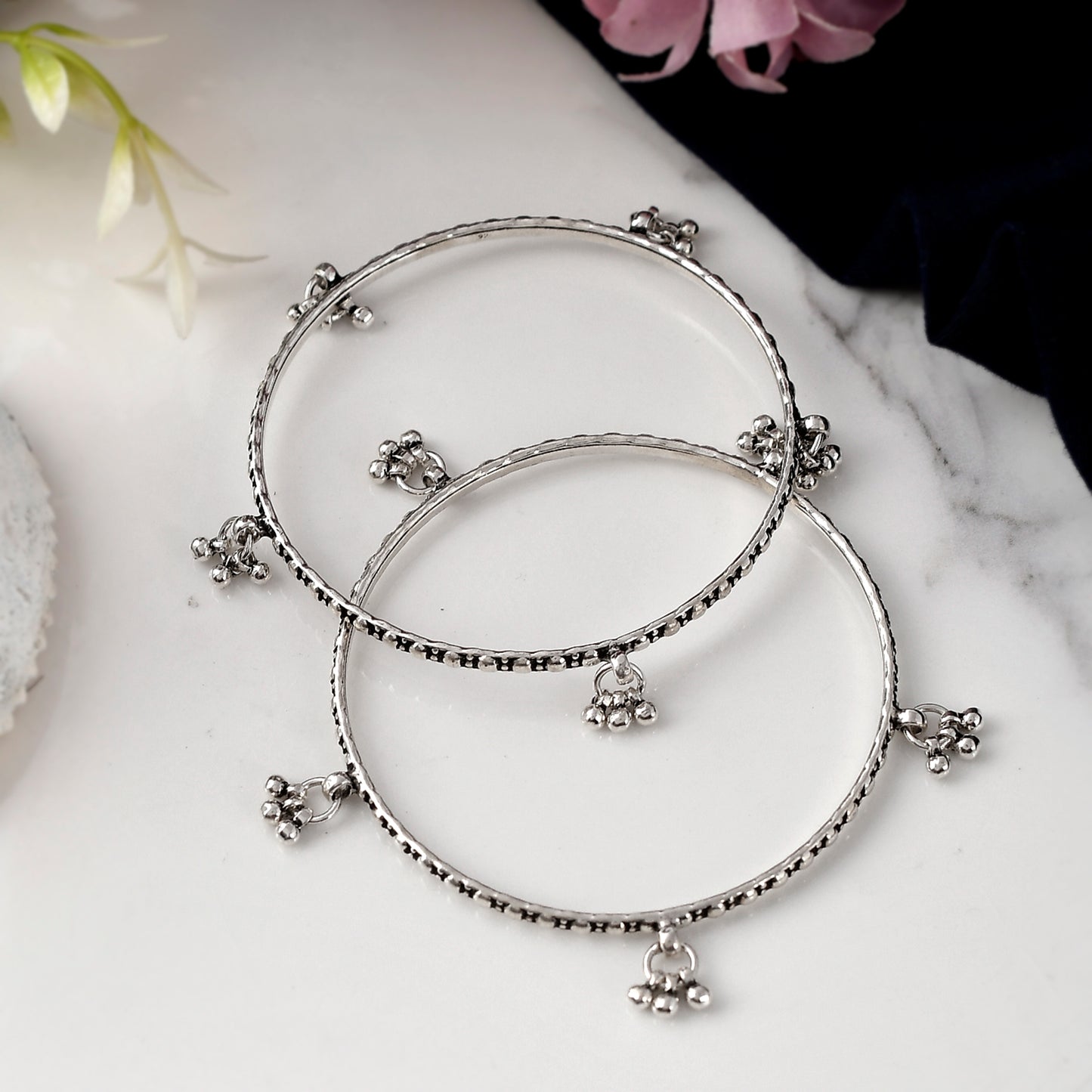 Silver Spiral Bells Bangle