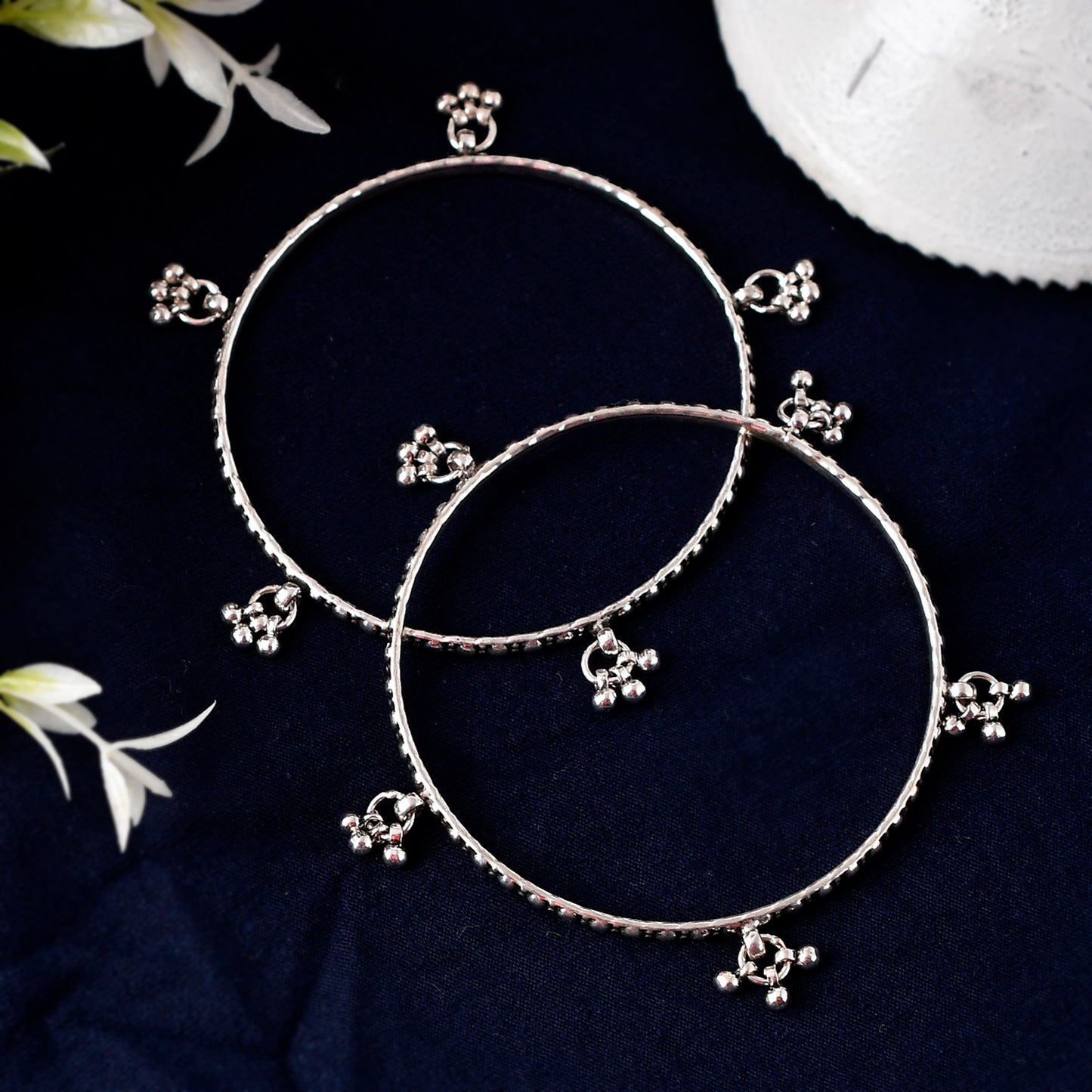 Silver Spiral Bells Bangle