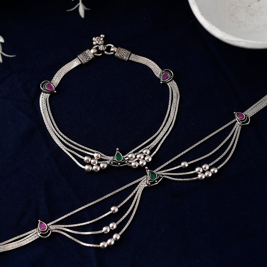 Silver Nupur Chain Layers Anklet