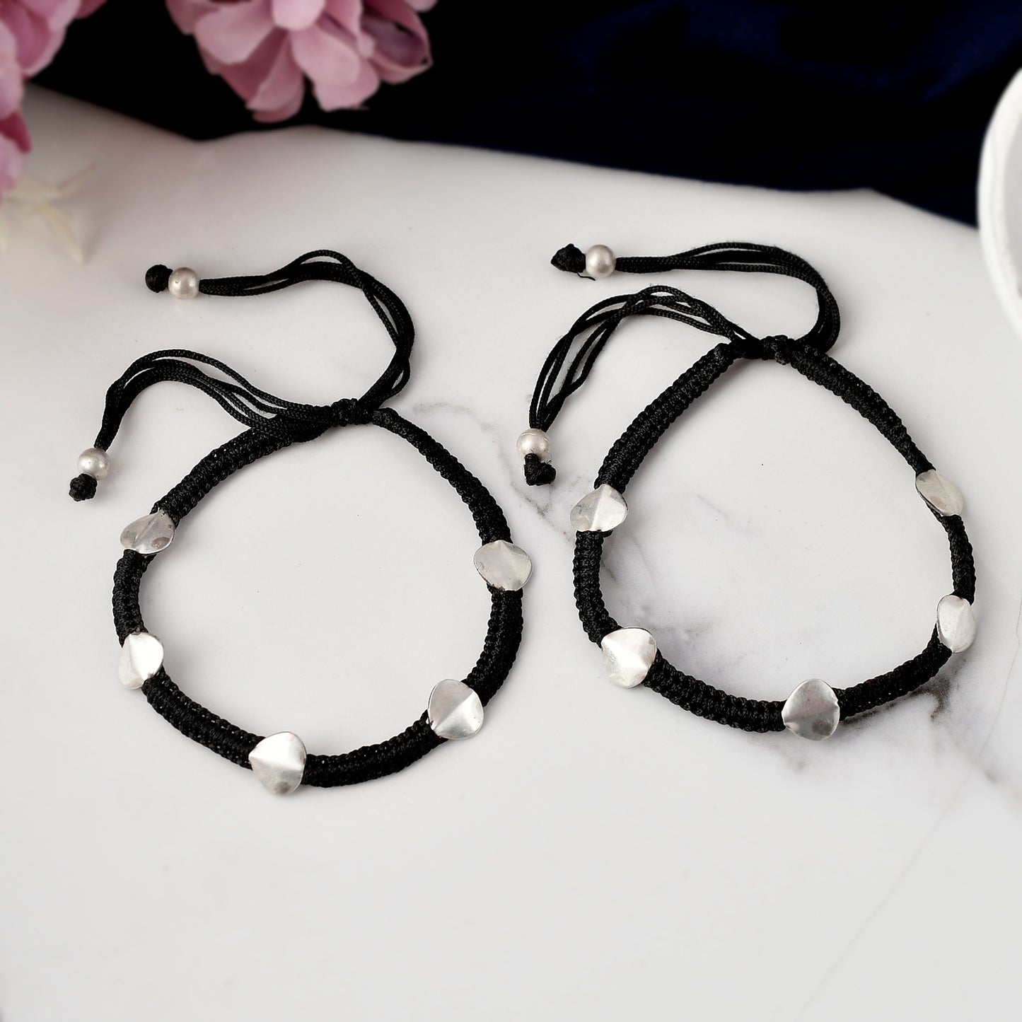 Silver Spade Beads Nazarbattu Anklets