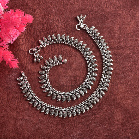 Silver Tribal Leaf Anklet( Pair)
