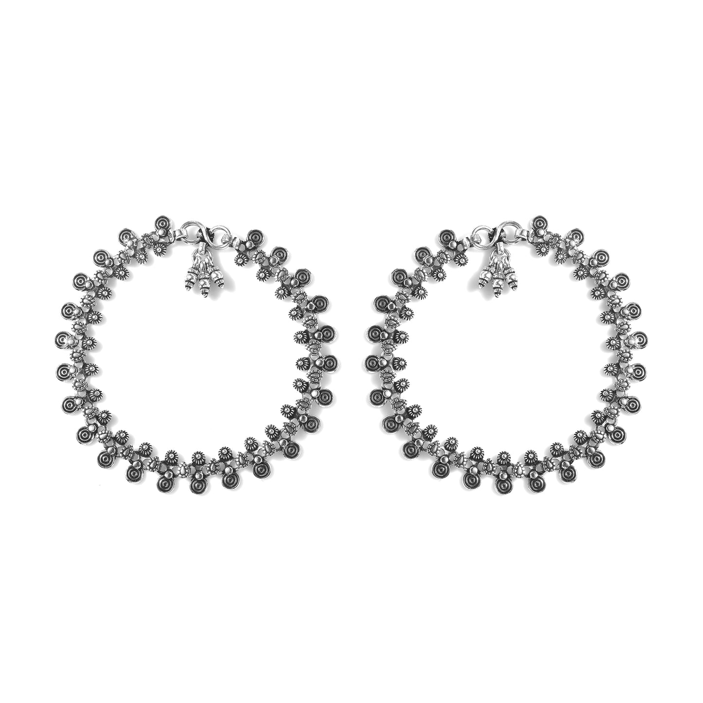 Silver Tribal Spiral Charm Anklet( Pair)