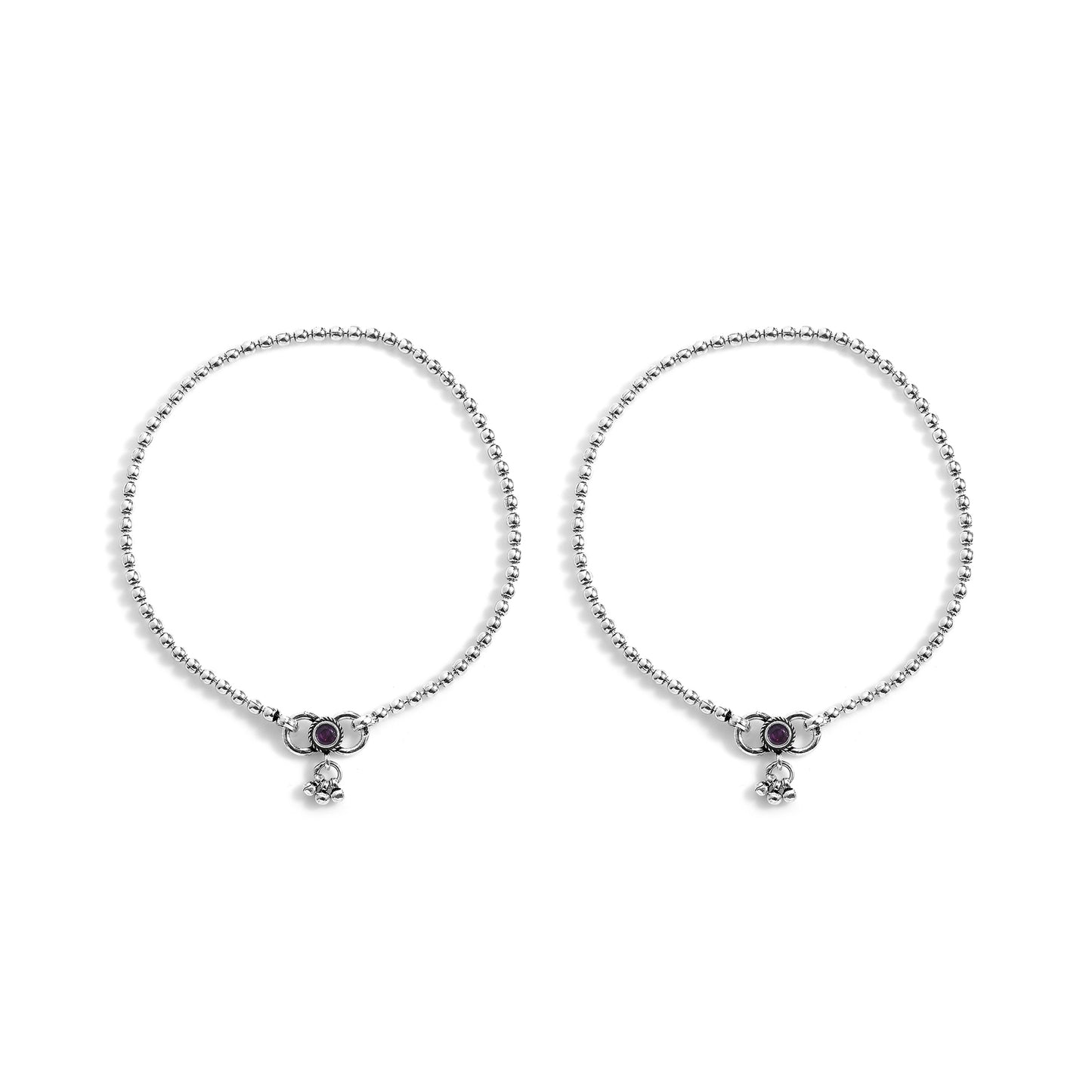 Silver Rava Beads Bliss Anklet ( Pair)