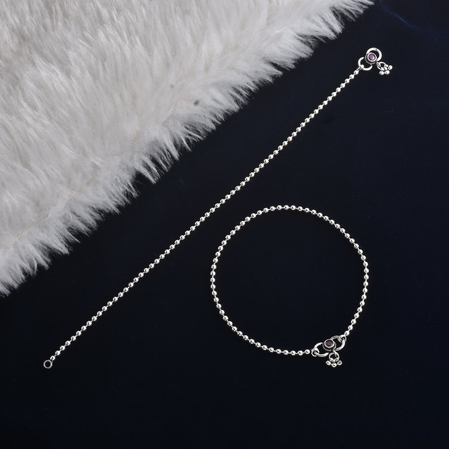 Silver Rava Beads Bliss Anklet ( Pair)