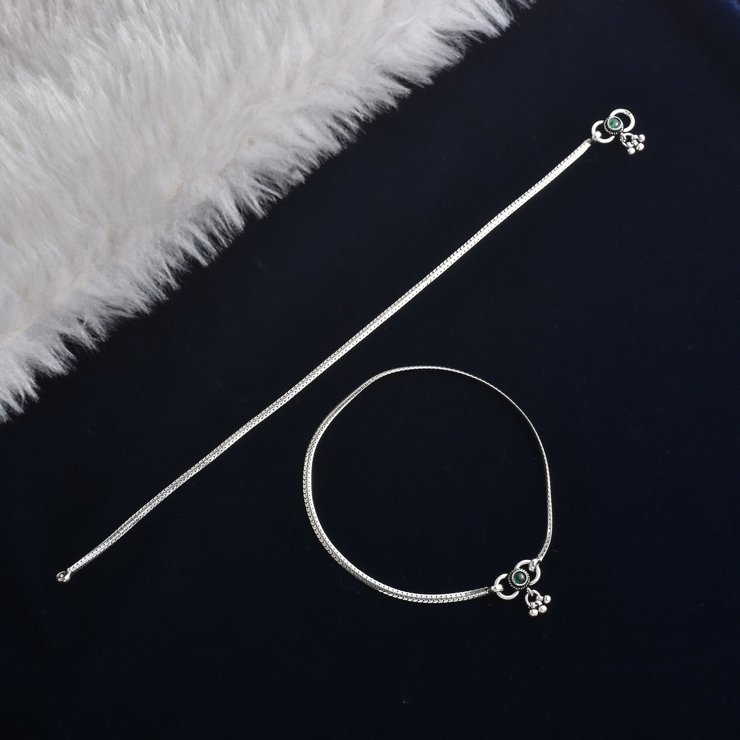 Silver Plain Rope Chain Anklet( Pair)