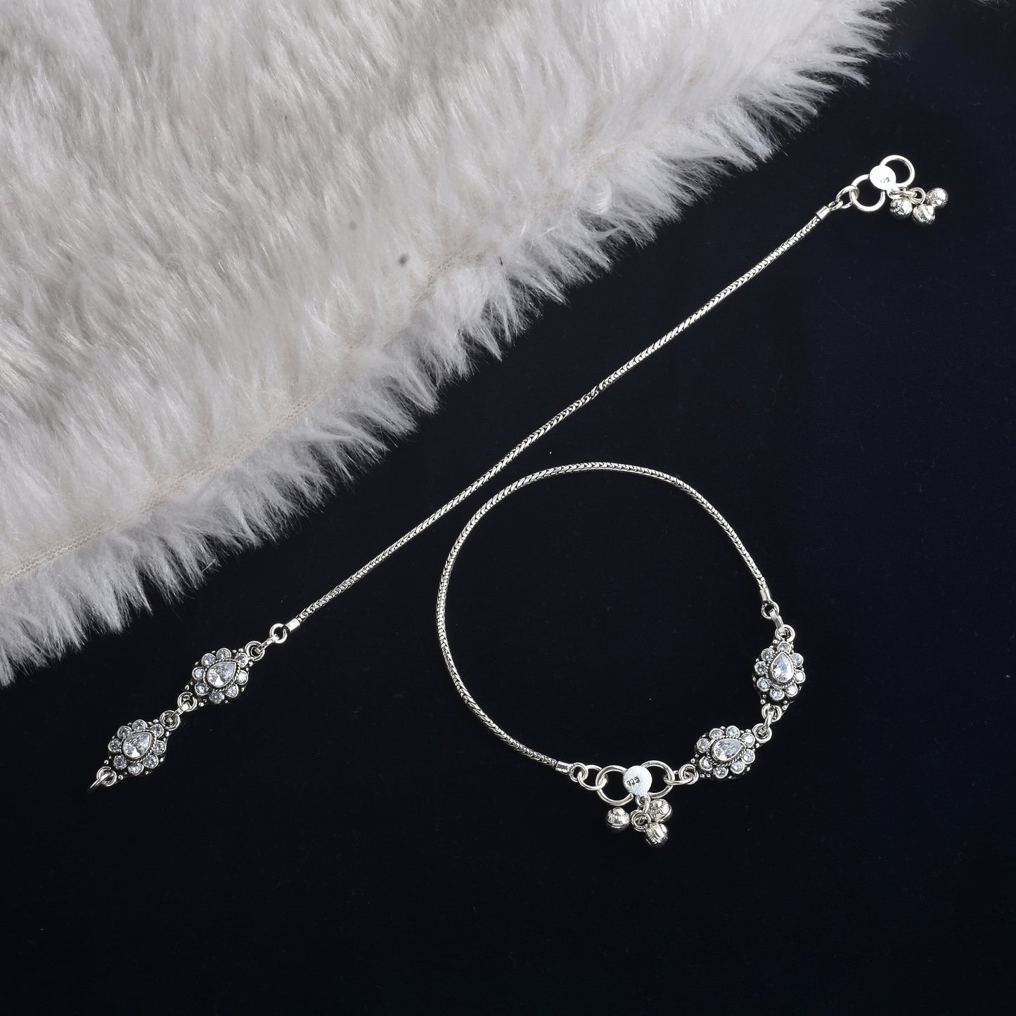 Silver Zircon Blossom Anklet( Pair)