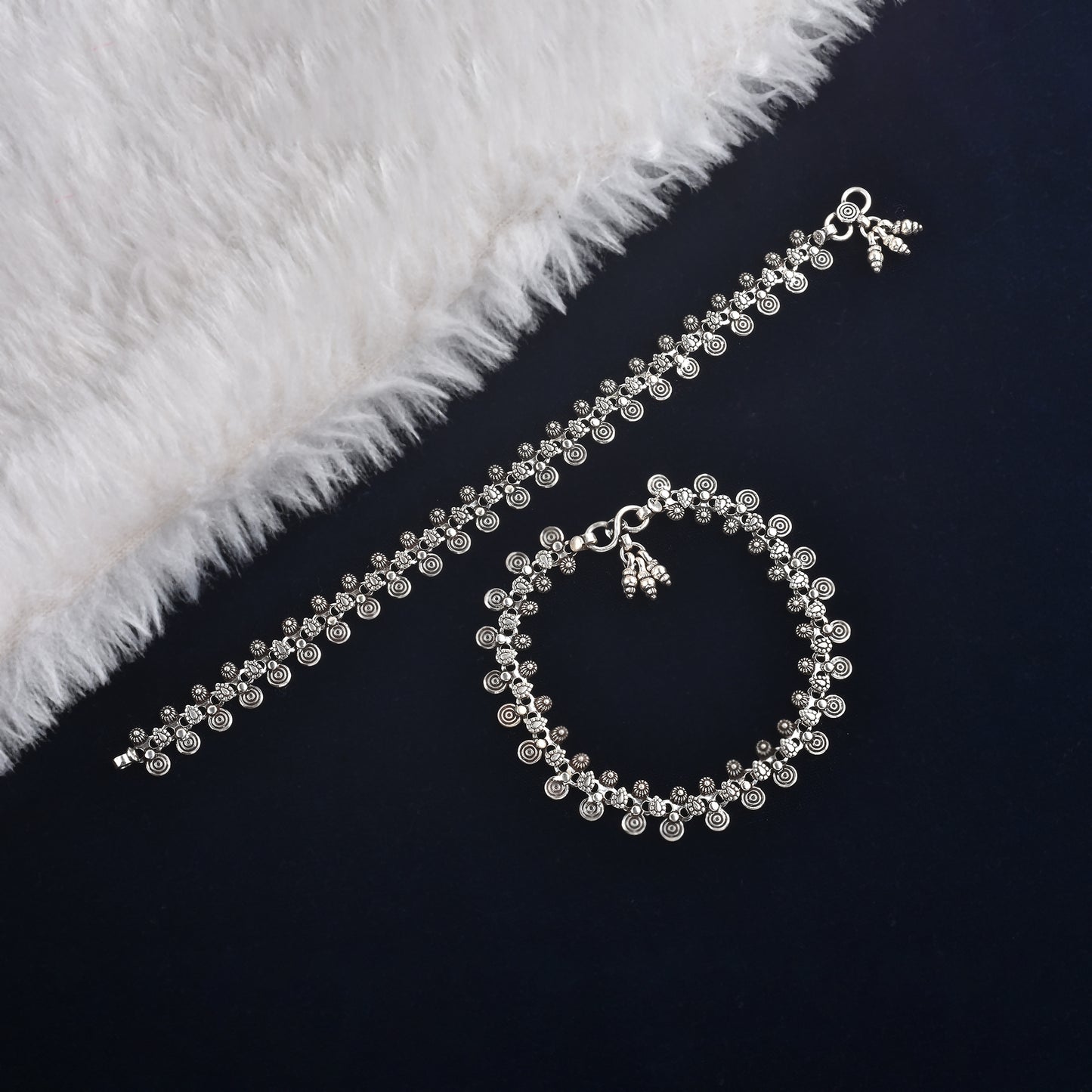 Silver Tribal Spiral Charm Anklet( Pair)