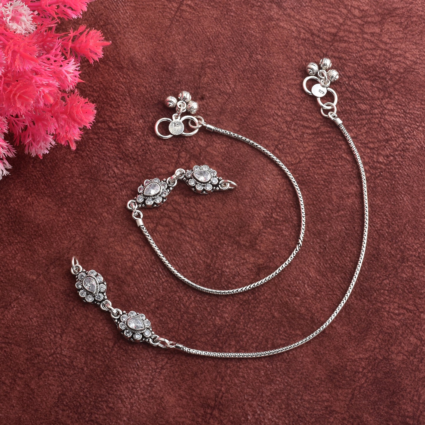 Silver Zircon Blossom Anklet( Pair)