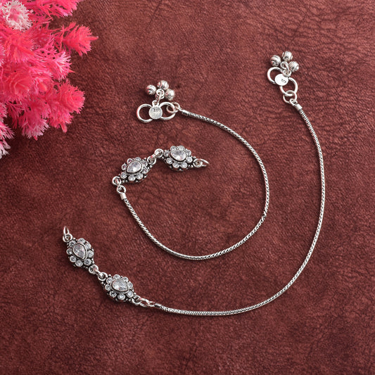 Silver Zircon Blossom Anklet( Pair)