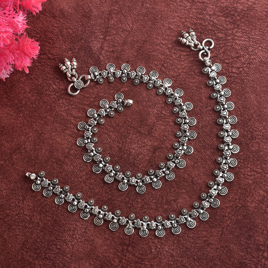 Silver Tribal Spiral Charm Anklet( Pair)