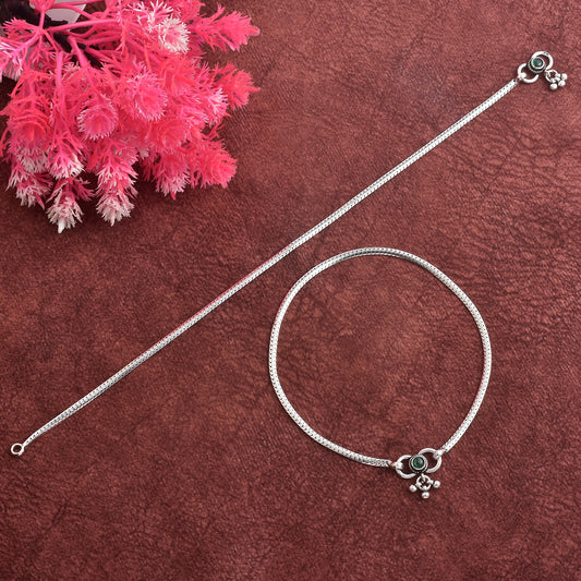 Silver Plain Rope Chain Anklet( Pair)