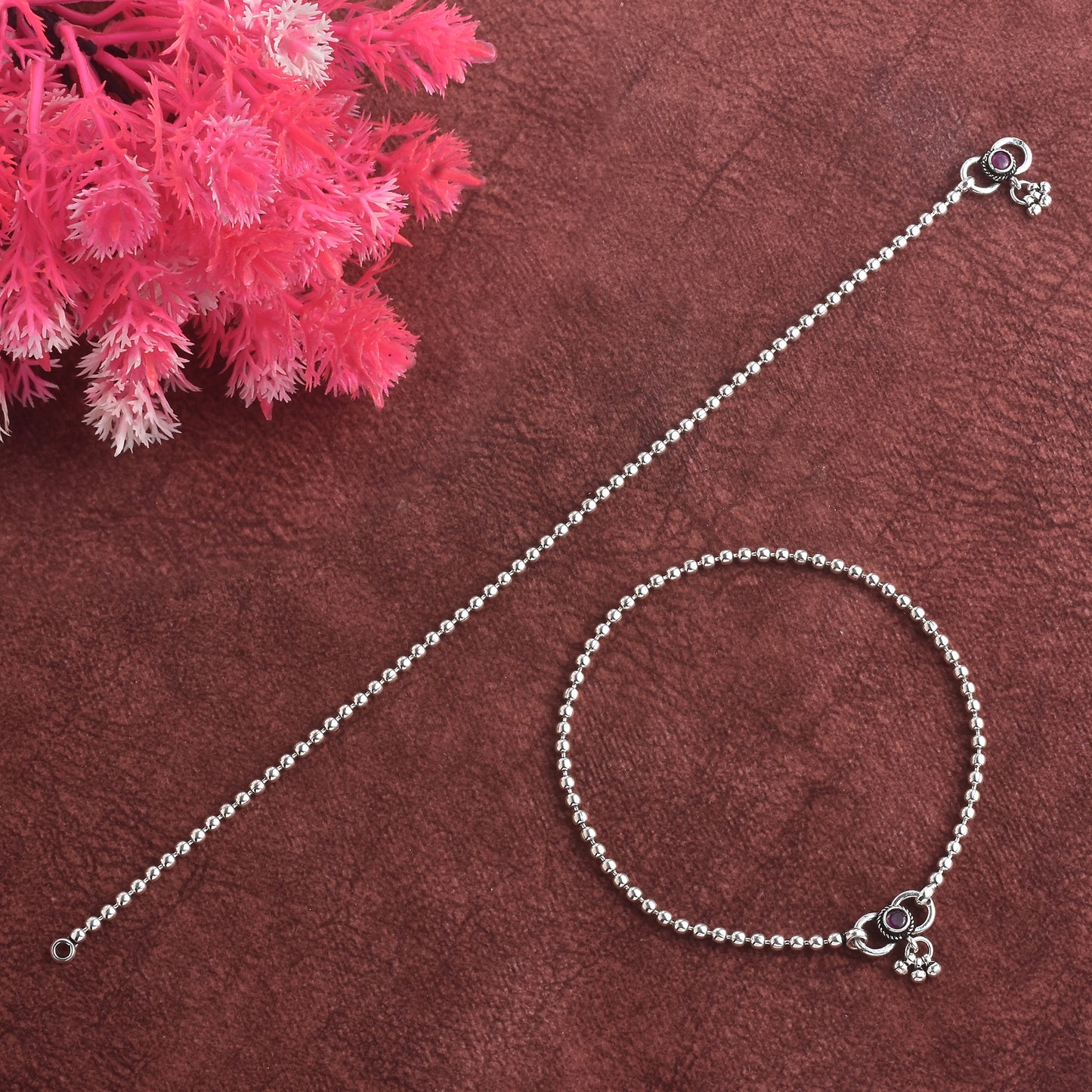 Silver Rava Beads Bliss Anklet ( Pair)